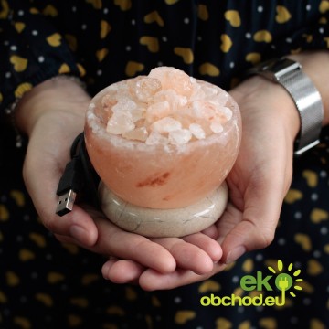 Himalájska soľná lampa, miska s USB – viacfarebná