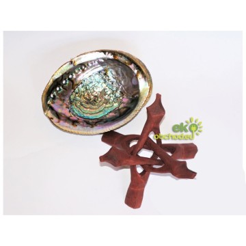 Kadidelnica - mušľa ABALONE veľká s dreveným stojančekom