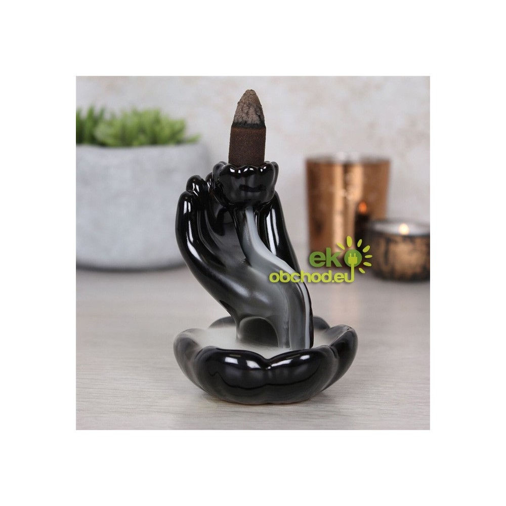 Stojan na vonné kužele tečúci dym – Lotosový kvet a ruka