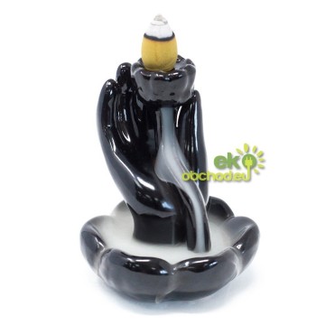 Stojan na vonné kužele tečúci dym – Lotosový kvet a ruka