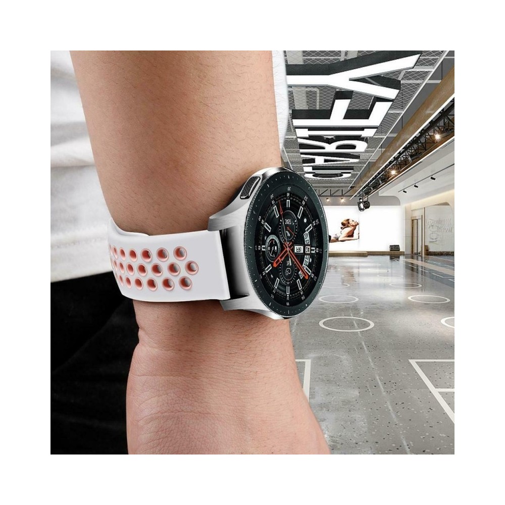 Silikónový remienok (šírka 22mm) – bielo-ružová – Samsung Gear S3 / Watch 46mm / Huawei Watch GT / Vantage M / Watch 3 45mm