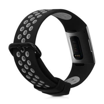 Silikónový remienok Fitbit Charge 3 / 4 – Perforated – čierno-šedá