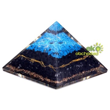 Orgonitová pyramída – Tyrkysový a čierny turmalín - 70 mm