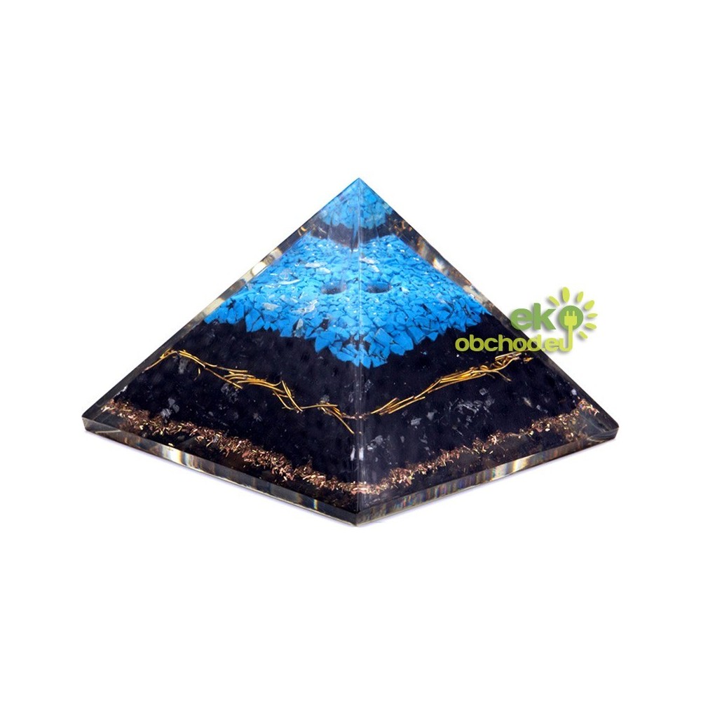 Orgonitová pyramída – Tyrkysový a čierny turmalín - 70 mm