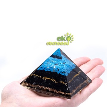 Orgonitová pyramída – Tyrkysový a čierny turmalín - 70 mm