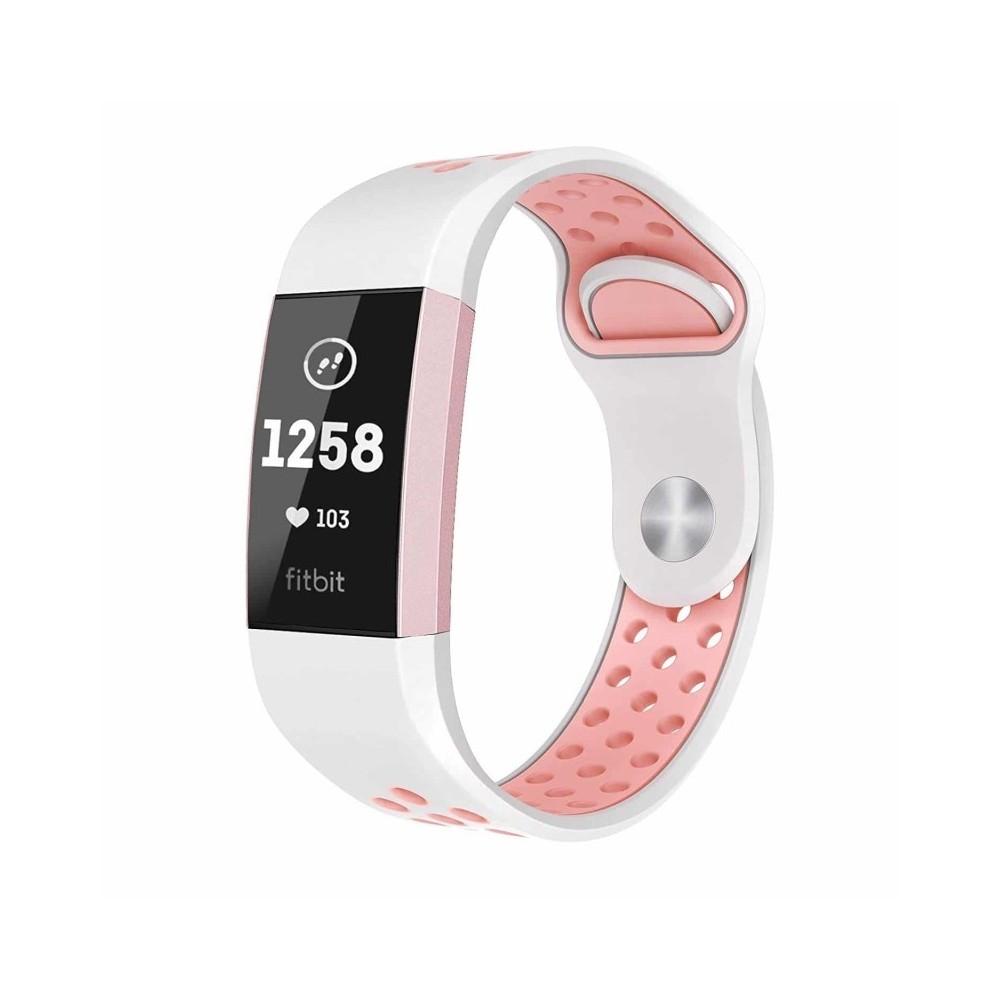 Silikónový remienok Fitbit Charge 3 / 4 – Perforated – bielo-ružová