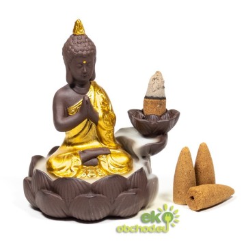 Stojan pre vonné kužele tečúci dym – Buddha zlatý