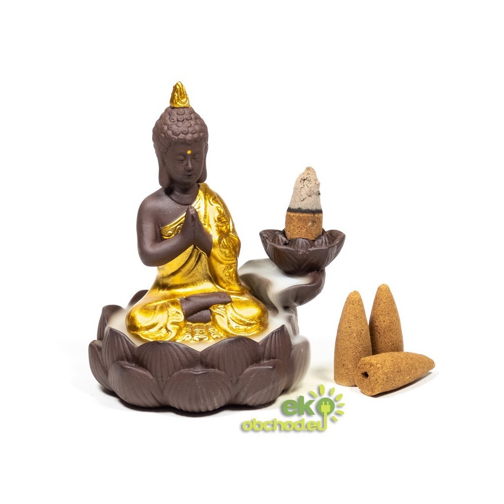 Stojan pre vonné kužele tečúci dym – Buddha zlatý
