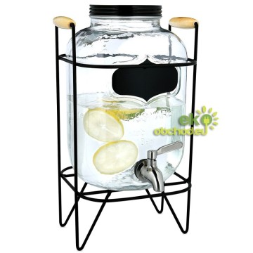 5 litrový sklenený zásobník na nápoje s kohútikom v kovovom stojane – Navaris