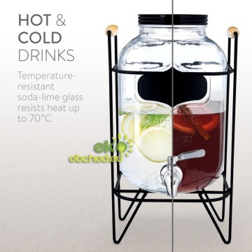 5 litrový sklenený zásobník na nápoje s kohútikom v kovovom stojane – Navaris