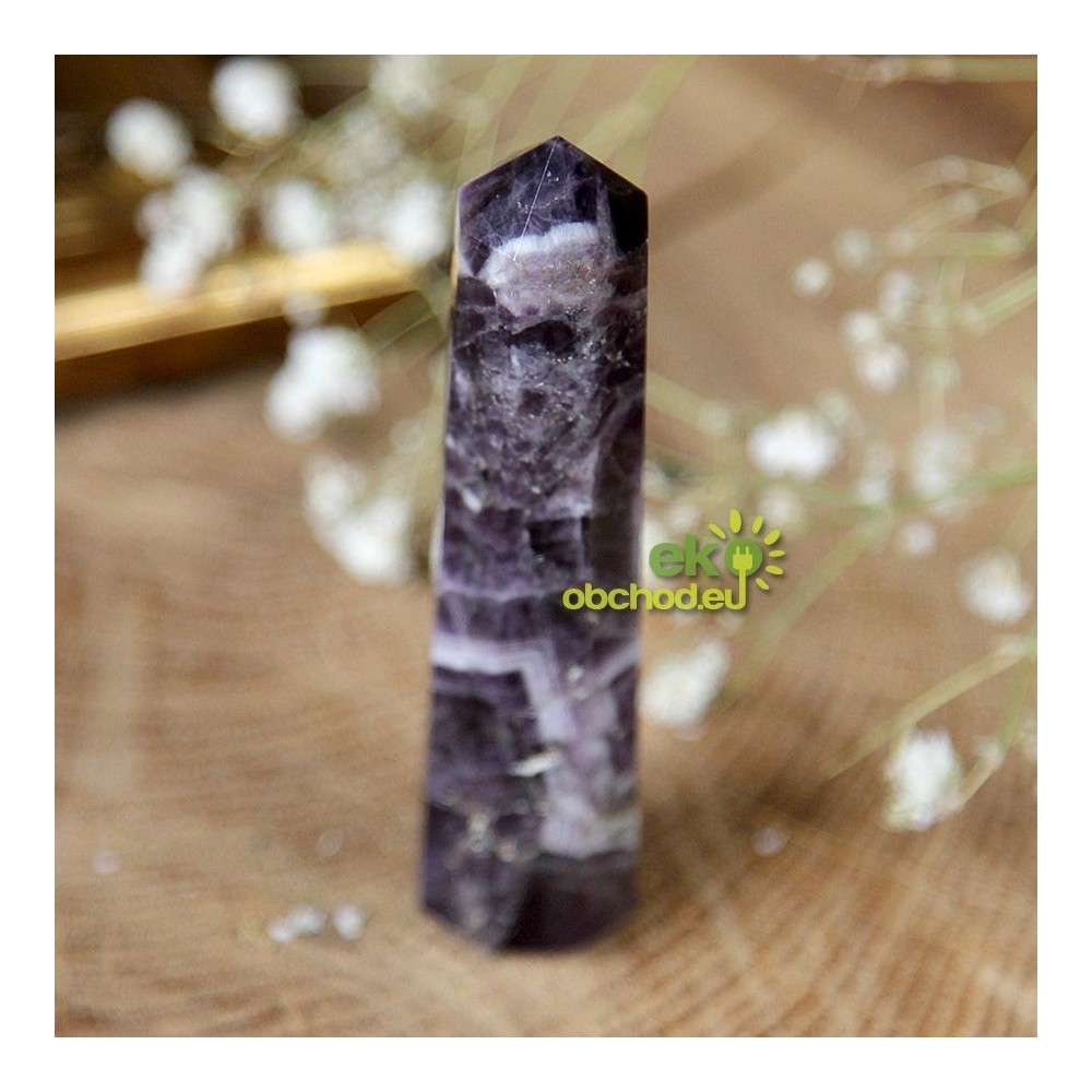 Ametyst, tromlovaný kameň - obelisk