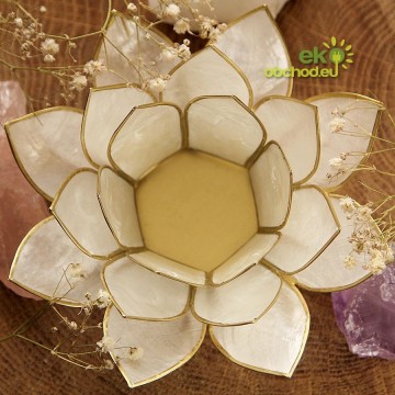 Svietnik Lotosový kvet 13,5cm – Natural so zlatým lemovaním