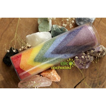 EKO dúhová čakrová sviečka v skle  - rozmarín, jedľa a céder