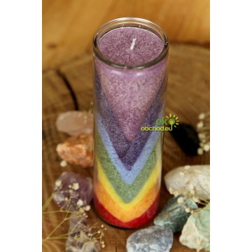 EKO dúhová čakrová sviečka v skle  - rozmarín, jedľa a céder