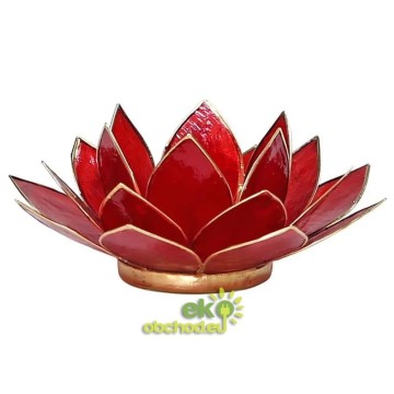 SVIETNIK LOTOSOVÝ KVET 1.čakra  13,5 cm – červený so zlatým lemovaním