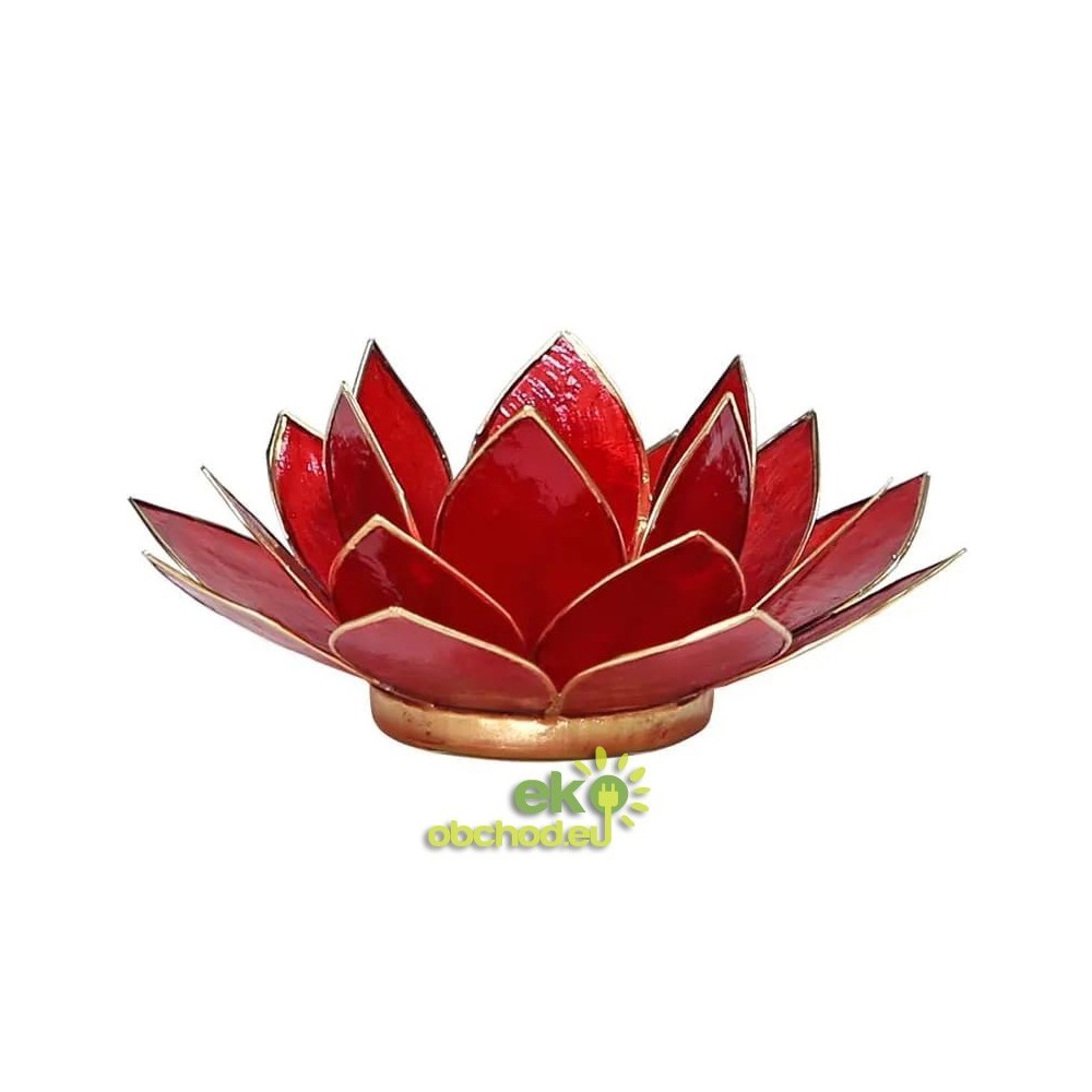 SVIETNIK LOTOSOVÝ KVET 1.čakra  13,5 cm – červený so zlatým lemovaním