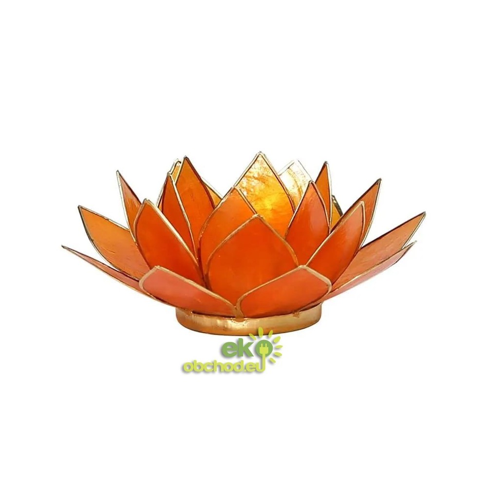 SVIETNIK LOTOSOVÝ KVET 2.čakra 13,5CM – oranžová so zlatým lemovaním