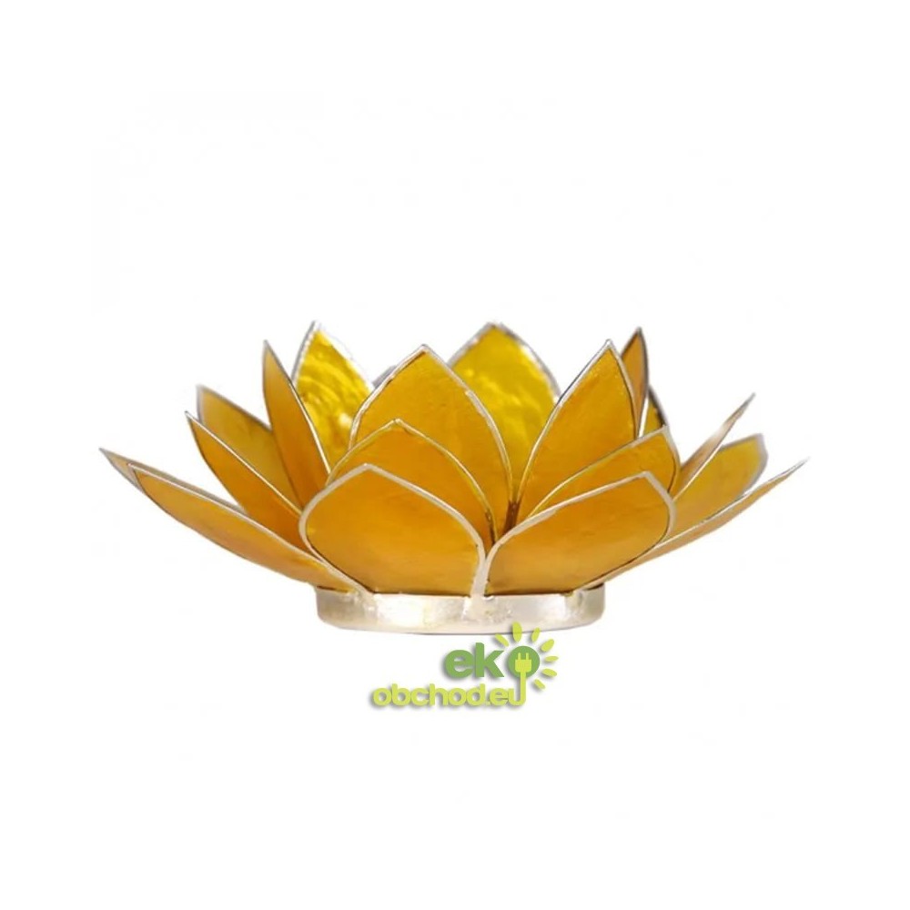 SVIETNIK LOTOSOVÝ KVET 3.čakra  13,5CM – žltá so zlatým lemovaním