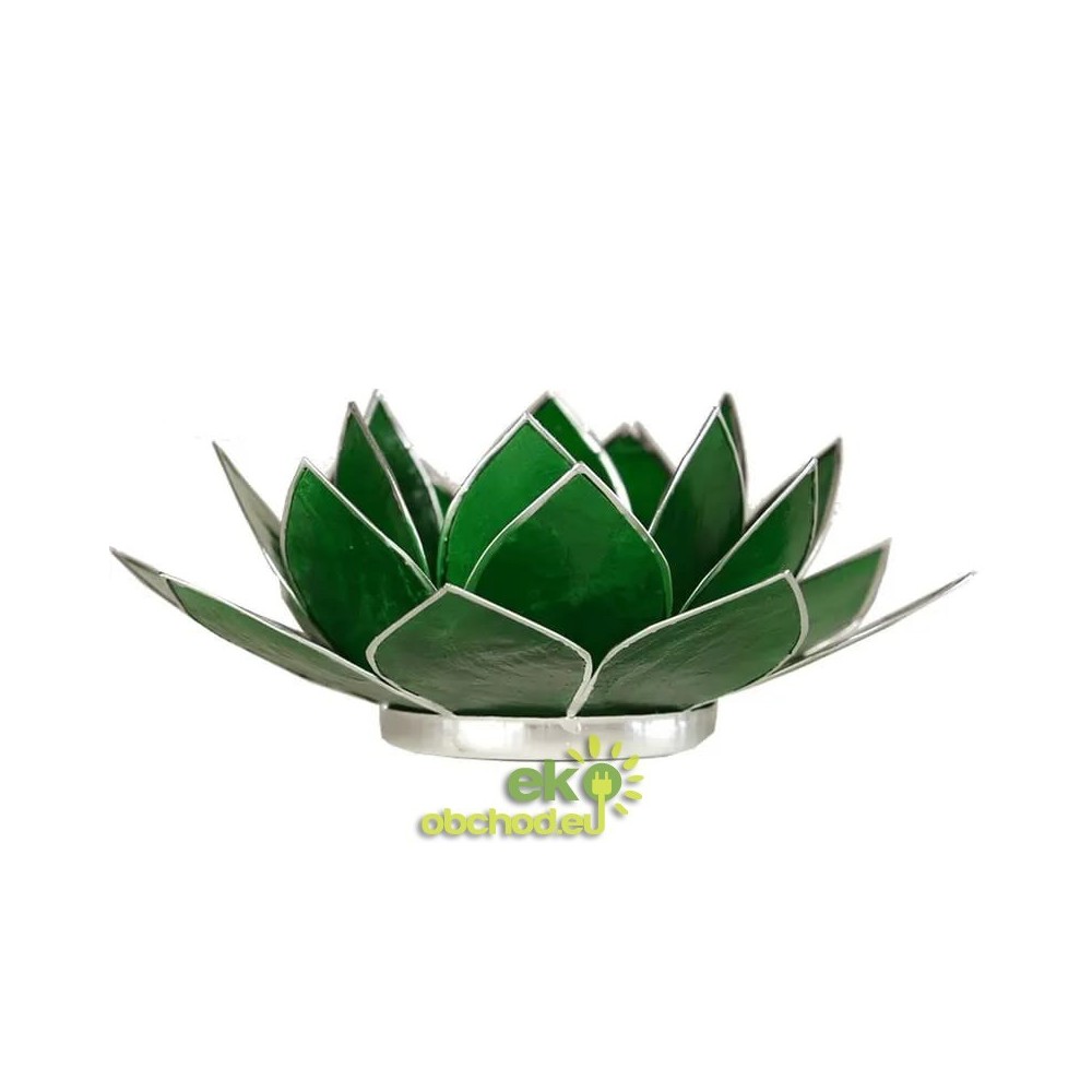 SVIETNIK LOTOSOVÝ KVET 4.čakra  13,5CM – zelená so zlatým lemovaním