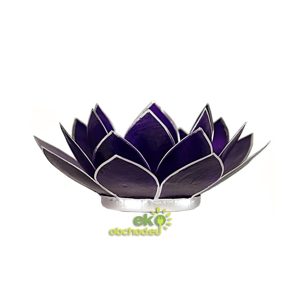 SVIETNIK LOTOSOVÝ KVET 7.čakra 13,5CM – fialová so strieborným lemovaním