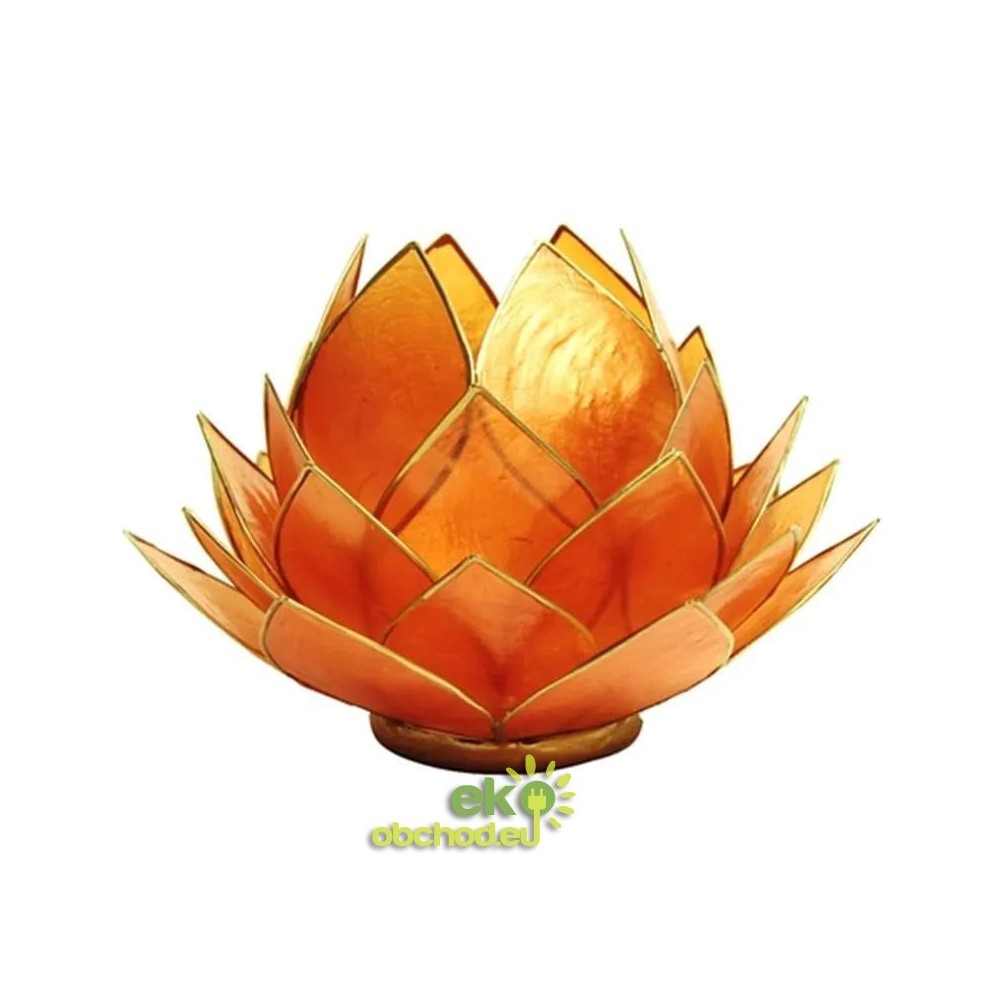 SVIETNIK LOTOSOVÝ KVET z mušle Capiz – oranžový veľký