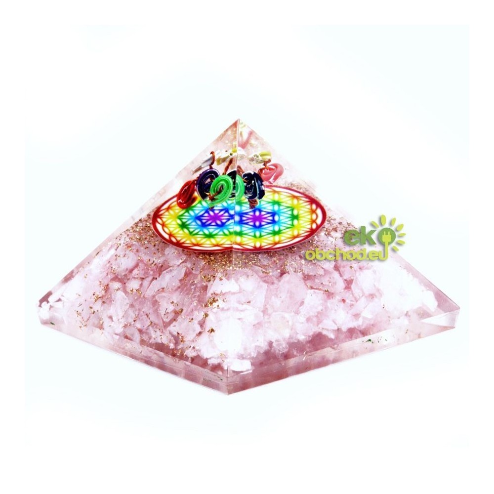 Orgonitová pyramída - Ruženín, Dúha, Kvet Života - 70 mm