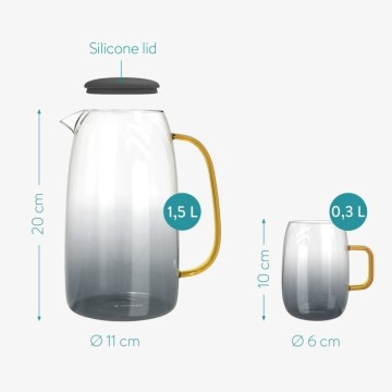 Sklenený džbán na vodu 1550ml so 4 pohármi 300ml - šedá