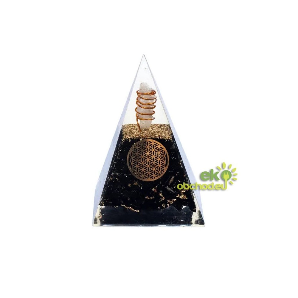 Orgonitová pyramída s čiernym turmalínom – Kvet života